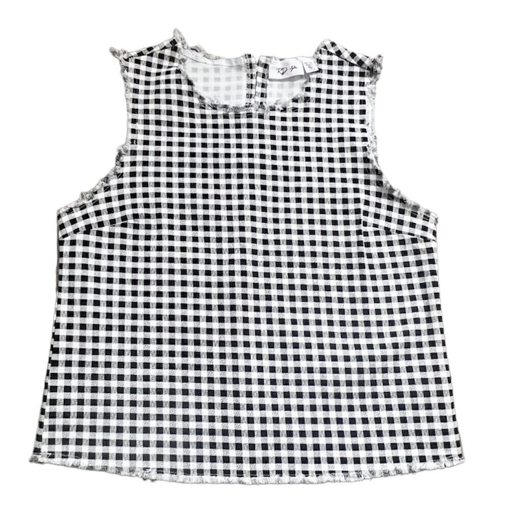 RD Style Black and White Gingham Raw Edge Sleeveless Top Size Small NWOT